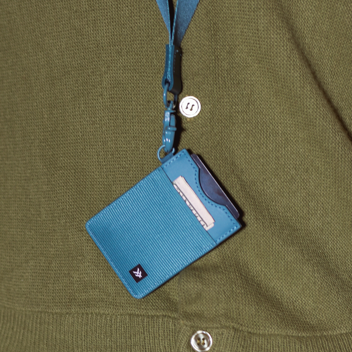 Vertical Leather Wallet - Surf Blue - Thread¨