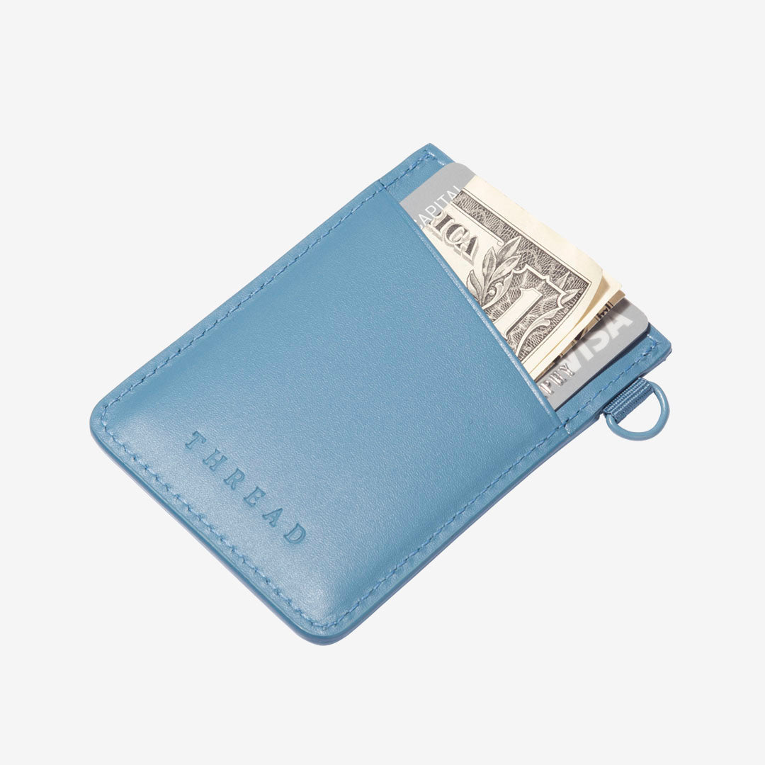 Vertical Leather Wallet - Surf Blue - Thread¨